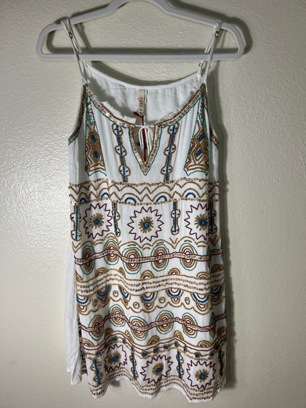 RAGA White Sleeveless Embroidered Summer Slip Dress size M